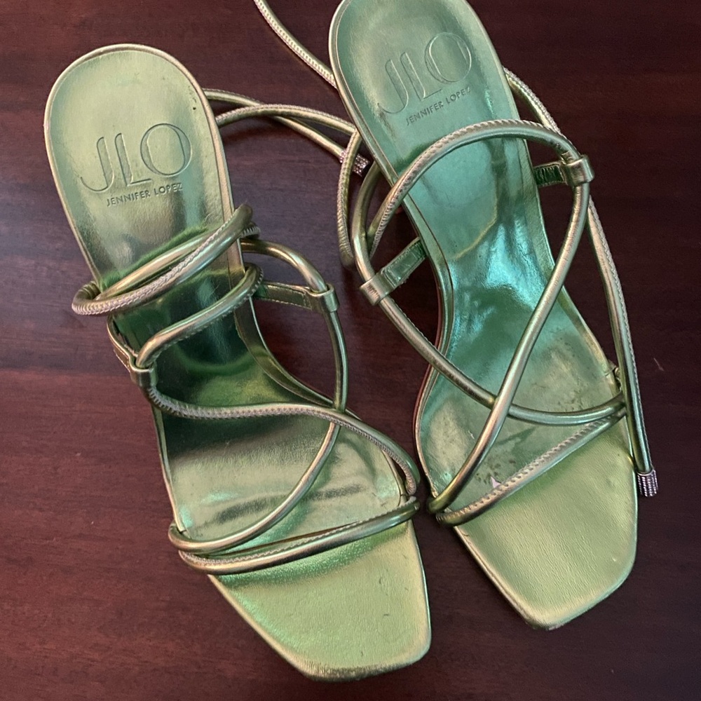 JLO Metallic Green strappy high heels